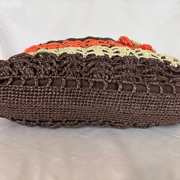 Vintage 1970s style handmade crocheted raffia handbag - Picture 4 of 9